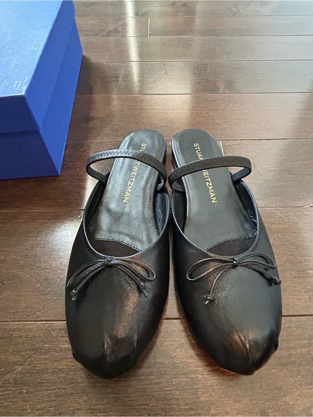 Stuart Weitzman Black Leather Prima Bow Ballet Mules - New with box - Picture 7 of 13